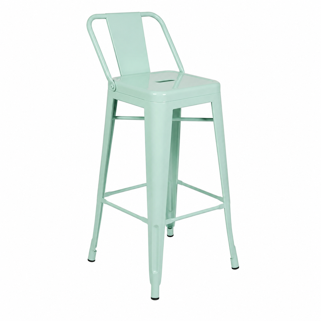 Tabouret de cuisine industriel avec dossier en acier vert menthe 76cm