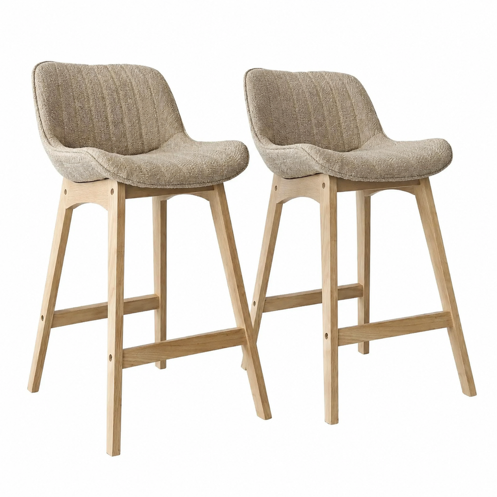 Chaises de bar en chêne avec siège en tissu bouclette H65cm