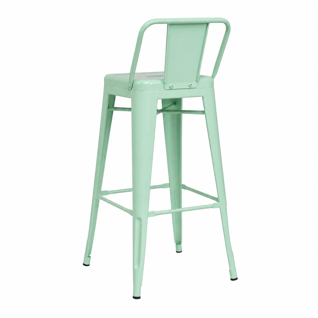 Tabouret de cuisine industriel avec dossier en acier vert menthe 76cm