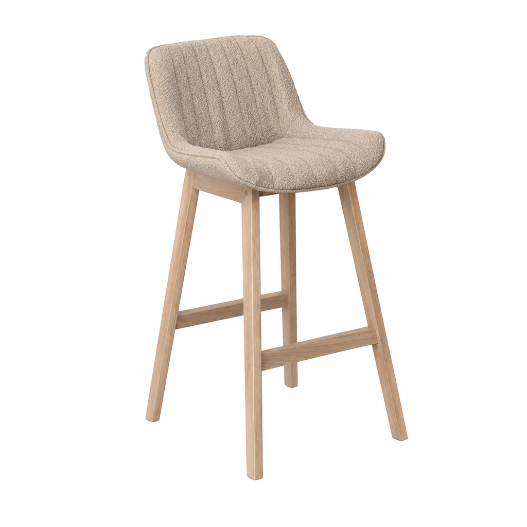 Chaises de bar en chêne avec siège en tissu bouclette H65cm