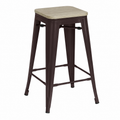 Tabouret vintage en acier et bois massif 60 cm marron foncé