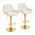 Ensemble de 2 tabourets de bar en velours et métal crème