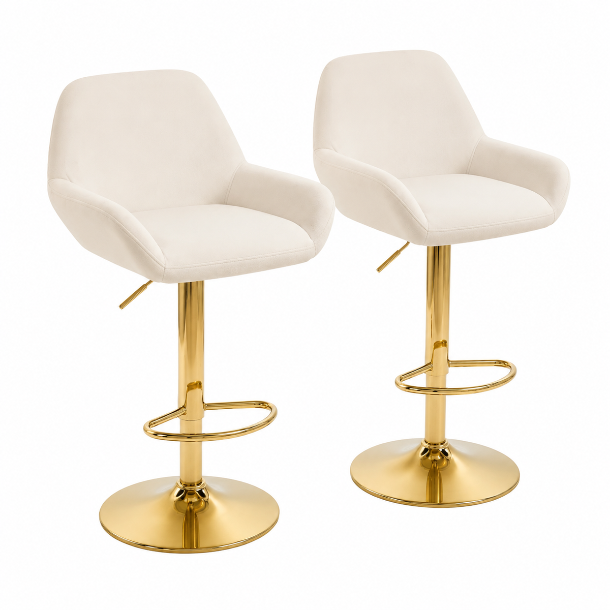 Ensemble de 2 tabourets de bar en velours et métal crème