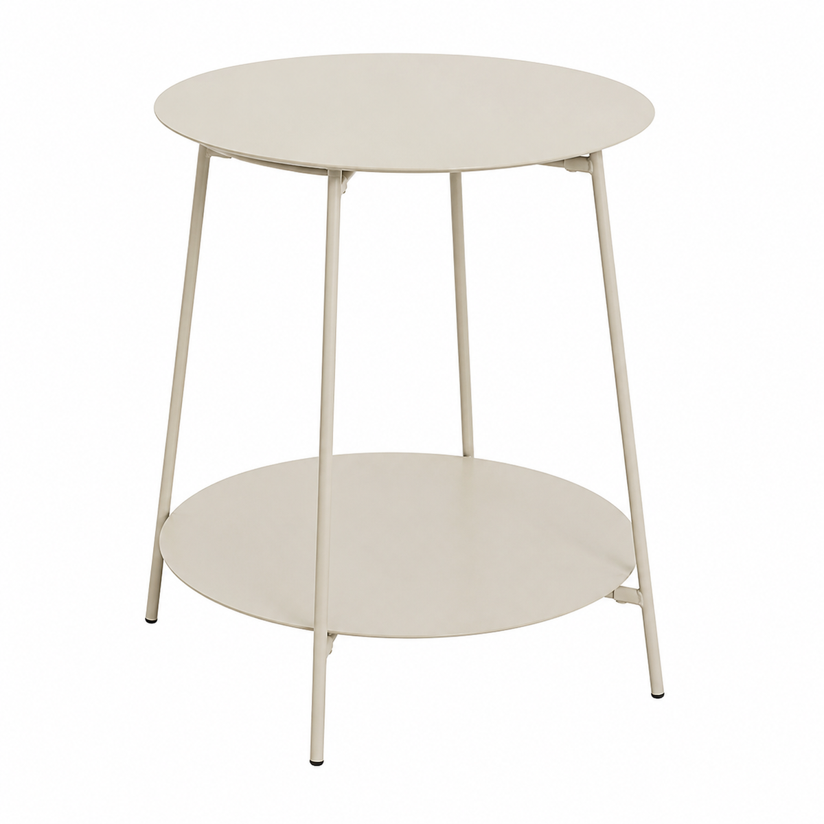 Table d'appoint ronde en métal beige à double plateaux