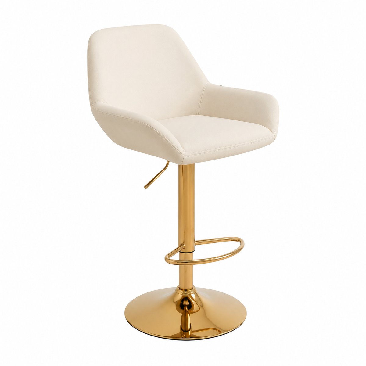 Ensemble de 2 tabourets de bar en velours et métal crème