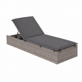 Chaise longue de jardin en résine tressée avec coussin gris