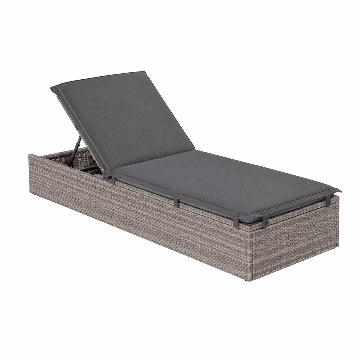 Chaise longue de jardin en résine tressée avec coussin gris