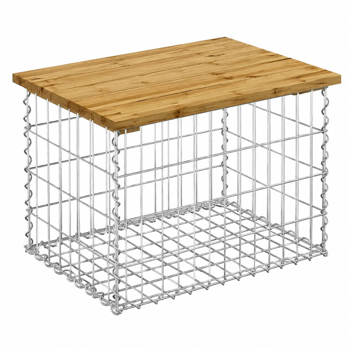 Banc de jardin en bois et gabion 63x44x42