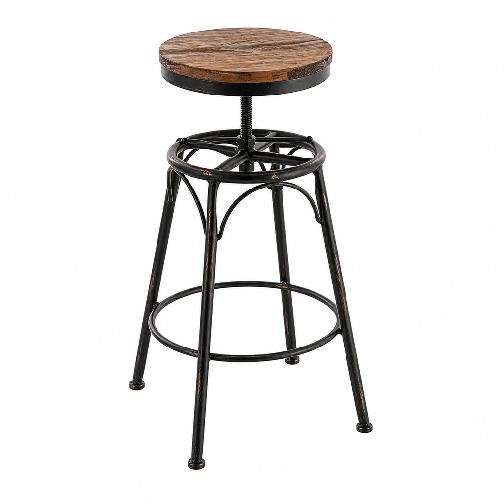Tabouret de bar réglable style industriel en métal et bois clair