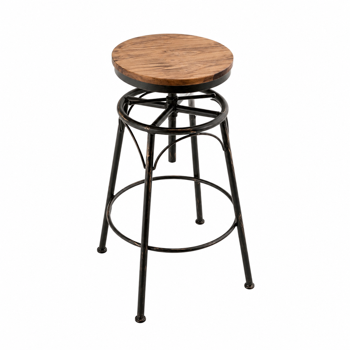 Tabouret de bar réglable style industriel en métal et bois clair